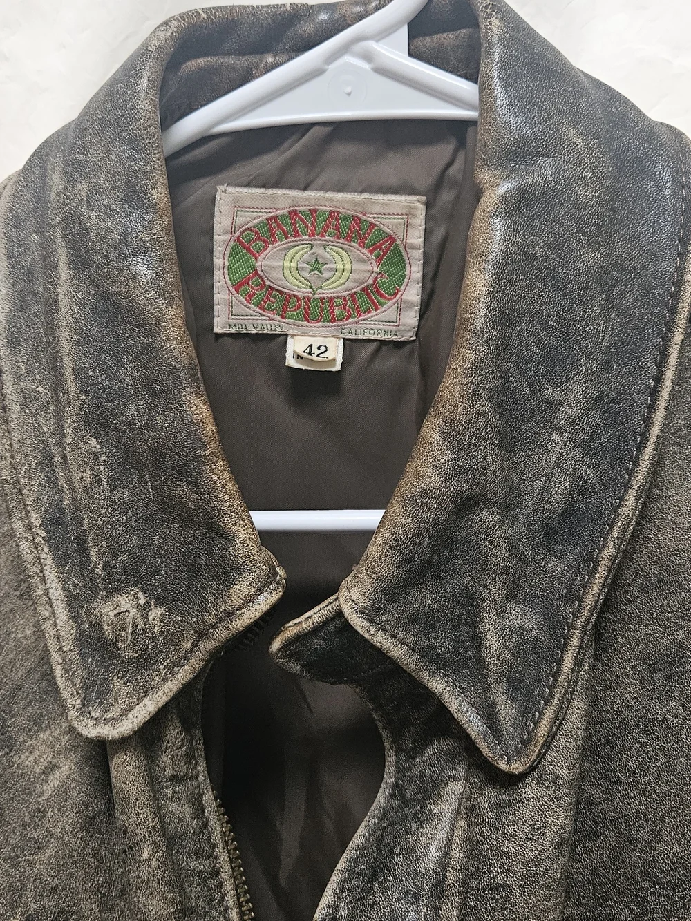 Banana Republic Distressed Vintage Brown Leather Bomber Jacket